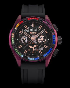 
                  
                    Load image into Gallery viewer, RAWR III TW024C-D2 (Purple/Black) with Rainbow Swarovski (Black Rubber Strap)
                  
                