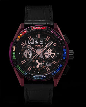 
                  
                    Load image into Gallery viewer, RAWR III TW024C-D2 (Purple/Black) with Rainbow Swarovski (Black Bamboo Strap)
                  
                