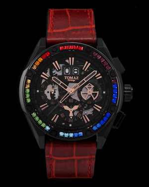 
                  
                    Load image into Gallery viewer, RAWR III TW024C-D1 (Black) with Rainbow Swarovski (Red Bamboo Strap)
                  
                