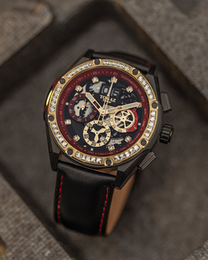 
                  
                    Load image into Gallery viewer, RAWR III TW024E-D3 (Black/Red) with White Swarovski (Black Leather Strap)
                  
                