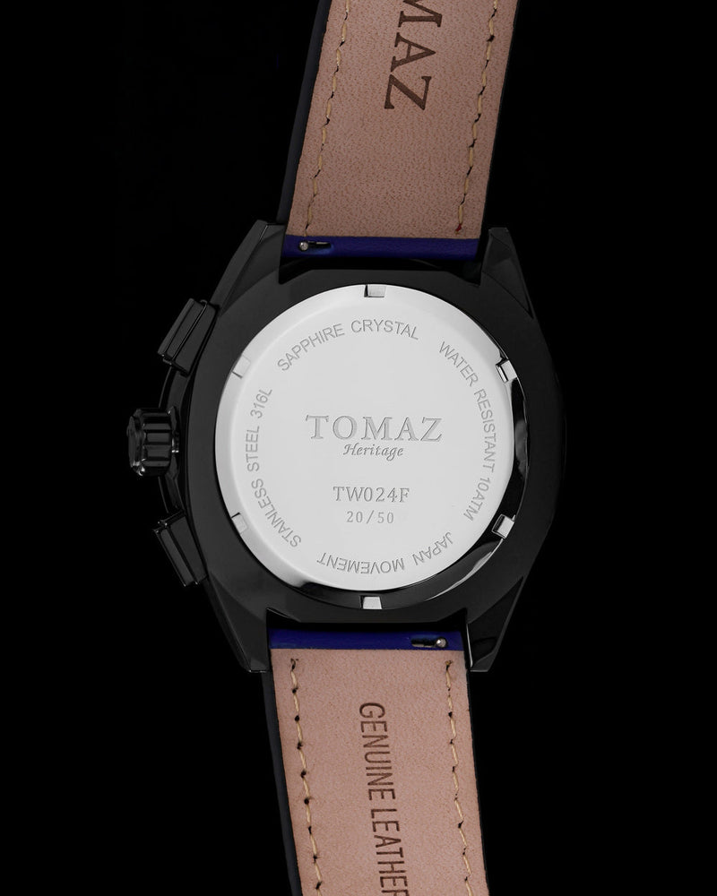 
                  
                    Load image into Gallery viewer, RAWR III TW024F-D10 (Black) with Purple Black Swarovski (Blue Red-Stitching Salmon Leather Strap)
                  
                