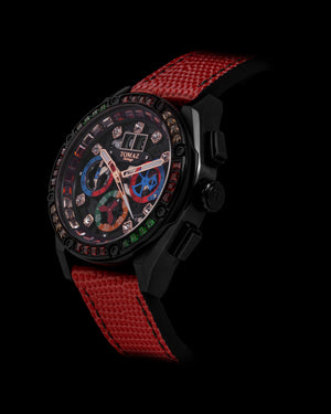 
                  
                    Load image into Gallery viewer, RAWR III TW024F-D11 (Black) with Rainbow Swarovski (Red Leather Strap)
                  
                