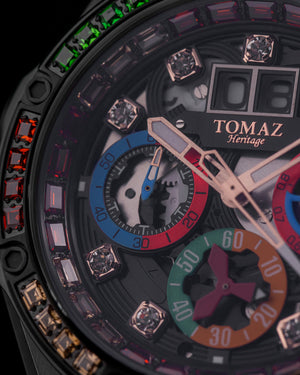 
                  
                    Load image into Gallery viewer, RAWR III TW024F-D11 (Black) with Rainbow Swarovski (Red Leather Strap)
                  
                