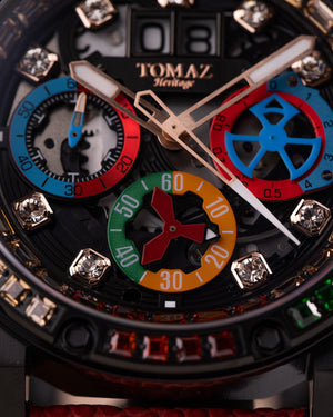 
                  
                    Load image into Gallery viewer, RAWR III TW024F-D11 (Black) with Rainbow Swarovski (Red Leather Strap)
                  
                