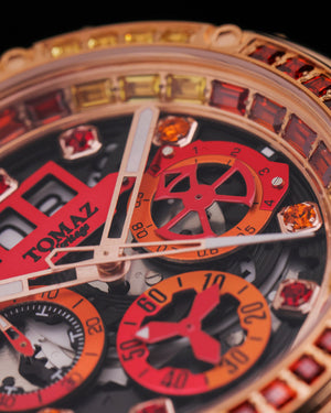 
                  
                    Load image into Gallery viewer, RAWR III TW024F-D13 (Rosegold) with Red Orange Swarovski (Red Leather Strap)
                  
                