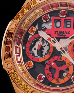 
                  
                    Load image into Gallery viewer, RAWR III TW024F-D13 (Rosegold) with Red Orange Swarovski (Red Leather Strap)
                  
                