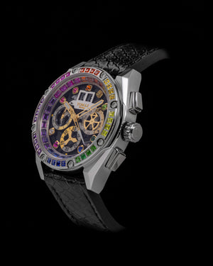 
                  
                    Load image into Gallery viewer, RAWR III TW024F-D15 (Silver) with Rainbow Swarovski (Black Leather Strap)
                  
                