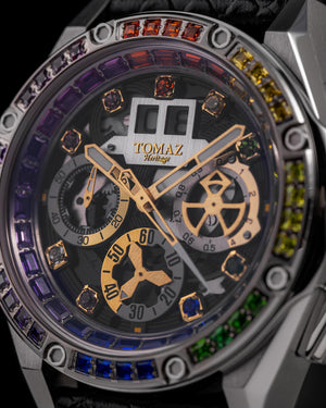 
                  
                    Load image into Gallery viewer, RAWR III TW024F-D15 (Silver) with Rainbow Swarovski (Black Leather Strap)
                  
                