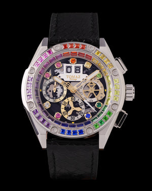 
                  
                    Load image into Gallery viewer, RAWR III TW024F-D15 (Silver) with Rainbow Swarovski (Black Leather Strap)
                  
                