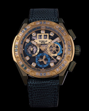 
                  
                    Load image into Gallery viewer, RAWR III TW024F-D7A (Gold/Blue) with Gold Blue White Swarovski (Blue Leather Strap)
                  
                