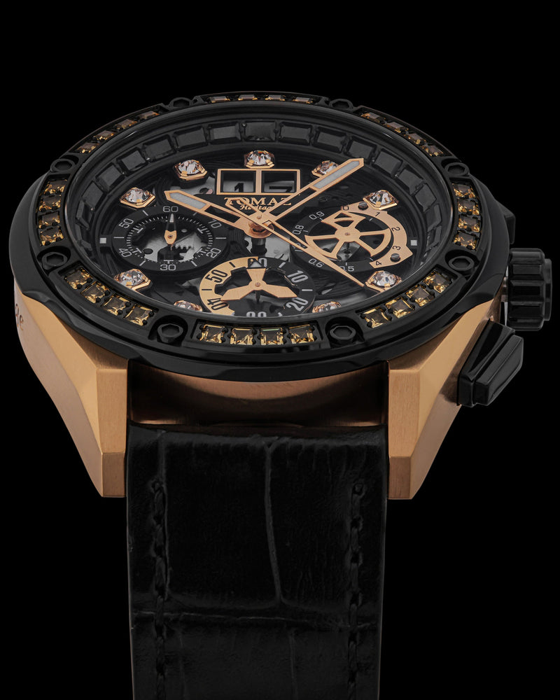 
                  
                    Load image into Gallery viewer, RAWR III TW024F-D8A (Gold/Black) witth Gold Swarovski (Black Leather  Strap)
                  
                