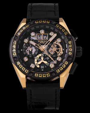 
                  
                    Load image into Gallery viewer, RAWR III TW024F-D8A (Gold/Black) witth Gold Swarovski (Black Leather  Strap)
                  
                