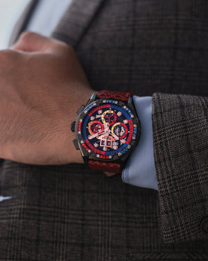 
                  
                    Load image into Gallery viewer, RAWR III TW024I-D11 (Black) with Blue Red Swarovski (Red Salmon Leather Strap)
                  
                