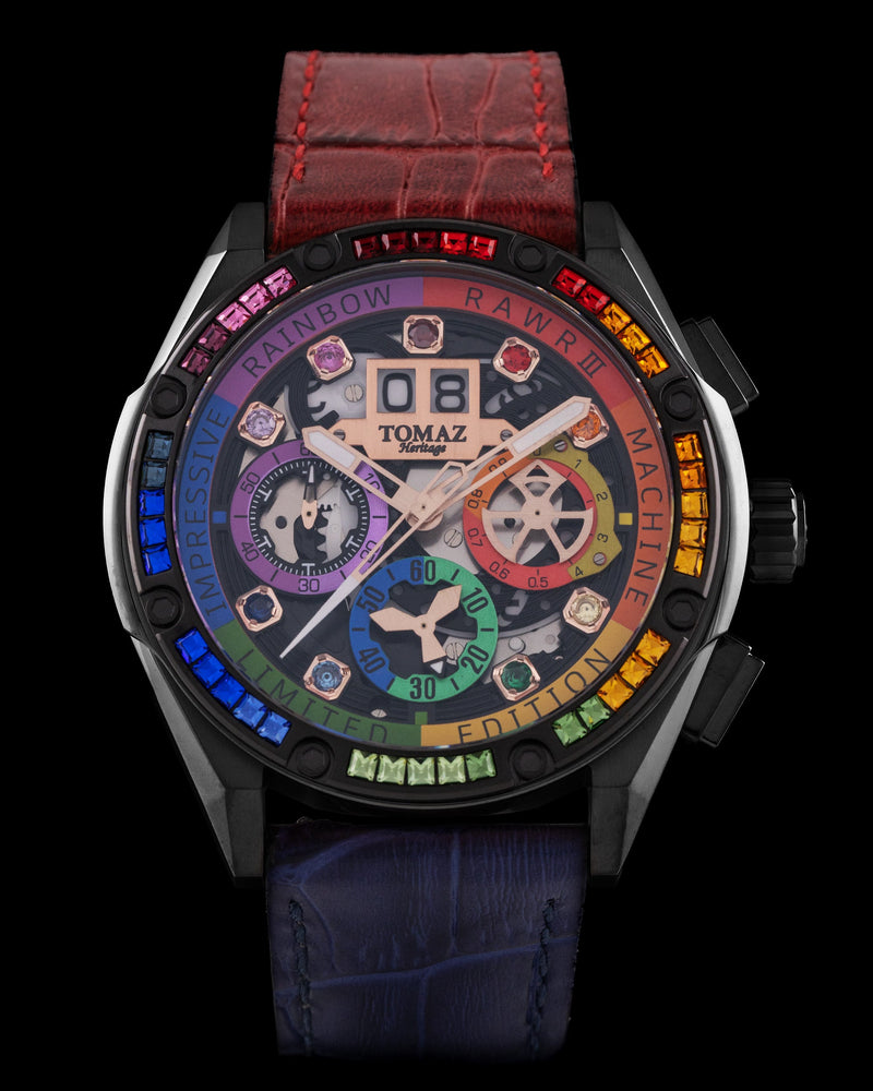 
                  
                    Load image into Gallery viewer, RAWR III TW024I-D2 (Black) with Rainbow Swarovski (Blue Bamboo Leather Strap)
                  
                