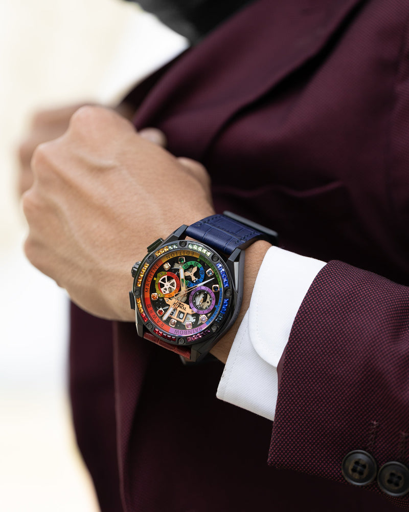 
                  
                    Load image into Gallery viewer, RAWR III TW024I-D2 (Black) with Rainbow Swarovski (Blue Bamboo Leather Strap)
                  
                