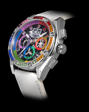 
                  
                    Load image into Gallery viewer, RAWR III TW024I-D3 (Silver) with Rainbow Swarovski (White Salmon Leather Strap)
                  
                