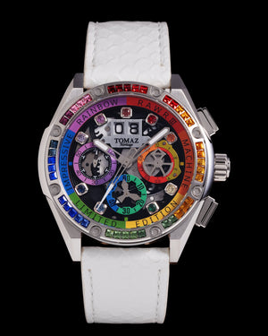 
                  
                    Load image into Gallery viewer, RAWR III TW024I-D3 (Silver) with Rainbow Swarovski (White Salmon Leather Strap)
                  
                