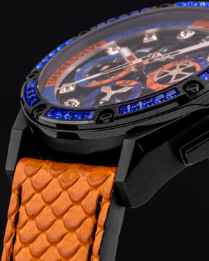 
                  
                    Load image into Gallery viewer, RAWR III TW024I-D4 (Black) with Blue Swarovski (Orange Salmon Leather Strap)
                  
                