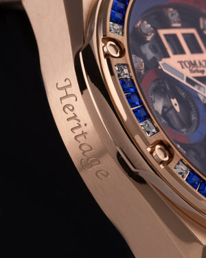 
                  
                    Load image into Gallery viewer, RAWR III TW024I-D9 (Rosegold) with Blue Red Swarovski (Blue Salmon Leather Strap)
                  
                