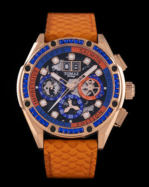 
                  
                    Load image into Gallery viewer, RAWR III TW024I-D8 (Rosegold) with Blue Swarovski (Orange Salmon Leather Strap)
                  
                