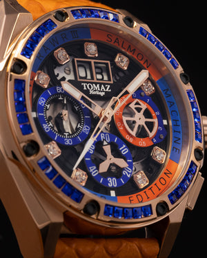 
                  
                    Load image into Gallery viewer, RAWR III TW024I-D8 (Rosegold) with Blue Swarovski (Orange Salmon Leather Strap)
                  
                