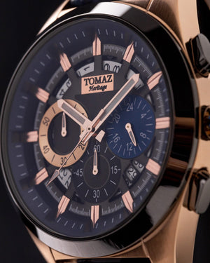 
                  
                    Load image into Gallery viewer, Romeo XXV TW025-D10 (Rosegold/Black) Blue Leather Strap
                  
                