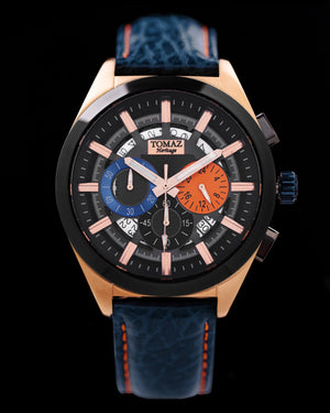 
                  
                    Load image into Gallery viewer, Romeo XXV TW025-D11 (Rosegold/Black) Blue Stitching Red Leather Strap
                  
                