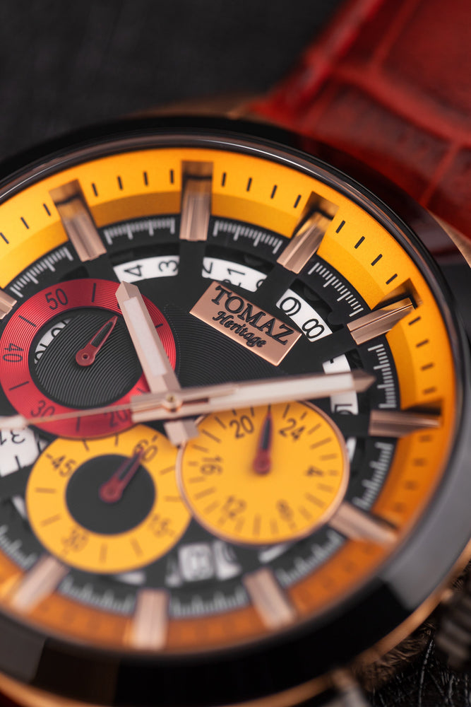 
                  
                    Load image into Gallery viewer, Romeo XXV TW025-D16 (Rosegold/Black/Yellow) Red Bamboo Leather Strap
                  
                