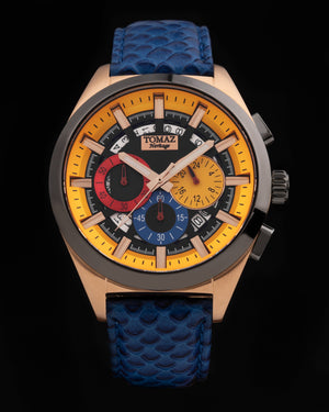 
                  
                    Load image into Gallery viewer, Romeo XXV TW025-D17 (Rosegold/Black/Yellow) Blue Salmon Leather Strap
                  
                