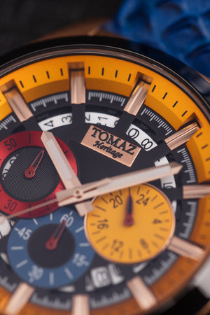 
                  
                    Load image into Gallery viewer, Romeo XXV TW025-D17 (Rosegold/Black/Yellow) Blue Salmon Leather Strap
                  
                