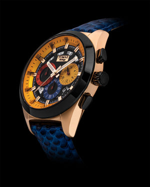 
                  
                    Load image into Gallery viewer, Romeo XXV TW025-D17 (Rosegold/Black/Yellow) Blue Salmon Leather Strap
                  
                