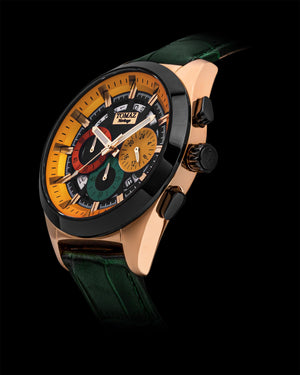 
                  
                    Load image into Gallery viewer, Romeo XXV TW025-D18 (Rosegold/Black/Yellow) Green Bamboo Leather Strap
                  
                