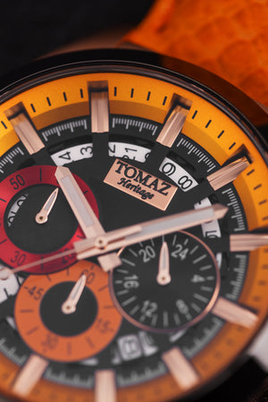 
                  
                    Load image into Gallery viewer, Romeo XXV TW025-D19 (Rosegold/Black/Yellow) Orange Salmon Leather Strap
                  
                