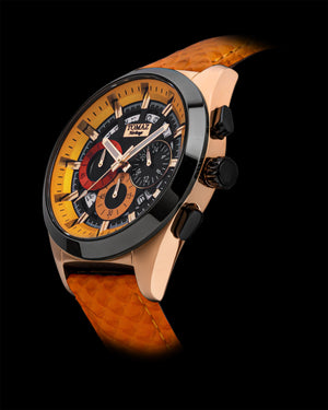 
                  
                    Load image into Gallery viewer, Romeo XXV TW025-D19 (Rosegold/Black/Yellow) Orange Salmon Leather Strap
                  
                