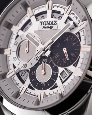 
                  
                    Load image into Gallery viewer, Romeo XXV TW025-D1 (Silver/White) Black Leather Strap
                  
                