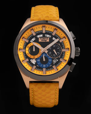 
                  
                    Load image into Gallery viewer, Romeo XXV TW025-D20 (Rosegold/Black/Yellow) Yellow Salmon Leather Strap
                  
                