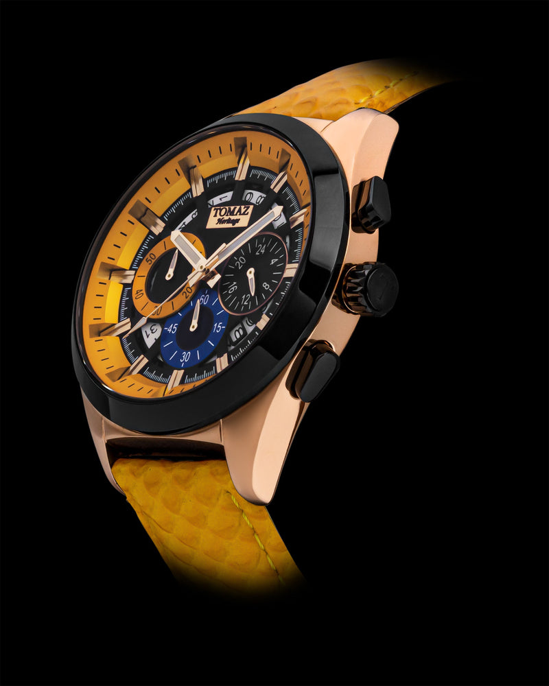 
                  
                    Load image into Gallery viewer, Romeo XXV TW025-D20 (Rosegold/Black/Yellow) Yellow Salmon Leather Strap
                  
                