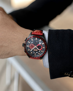 
                  
                    Load image into Gallery viewer, Romeo TW025A-D1 (Black/Red) with Red Swarovski (Red Leather Strap)
                  
                