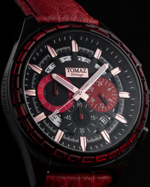 
                  
                    Load image into Gallery viewer, Romeo TW025A-D1 (Black/Red) with Red Swarovski (Red Leather Strap)
                  
                