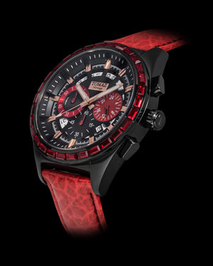 
                  
                    Load image into Gallery viewer, Romeo TW025A-D1 (Black/Red) with Red Swarovski (Red Leather Strap)
                  
                