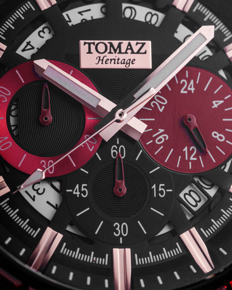 
                  
                    Load image into Gallery viewer, Romeo TW025A-D1 (Black/Red) with Red Swarovski (Red Leather Strap)
                  
                