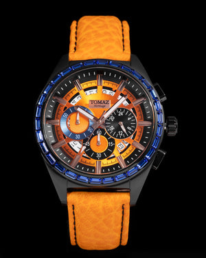 
                  
                    Load image into Gallery viewer, Romeo TW025A-D2 (Black/Orange) with Blue Swarovski (Orange Leather Strap)
                  
                