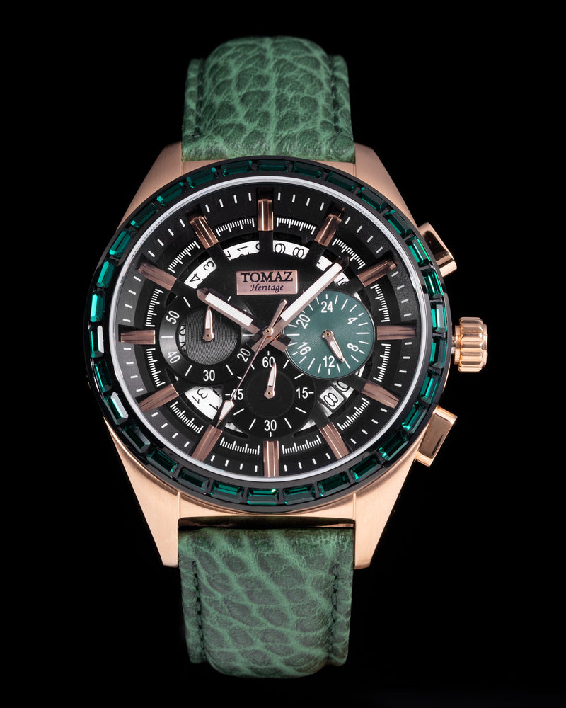 
                  
                    Load image into Gallery viewer, Romeo TW025A-D3 (Rosegold/Green) with Green Swarovski (Green Leather Strap)
                  
                