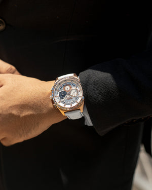 
                  
                    Load image into Gallery viewer, Romeo TW025A-D4 (Rosegold/White) with White Swarovski (White Leather Strap)
                  
                