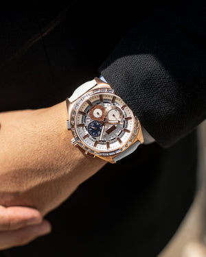 
                  
                    Load image into Gallery viewer, Romeo TW025A-D4 (Rosegold/White) with White Swarovski (White Leather Strap)
                  
                