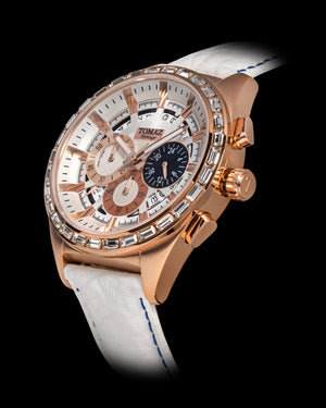 
                  
                    Load image into Gallery viewer, Romeo TW025A-D4 (Rosegold/White) with White Swarovski (White Leather Strap)
                  
                