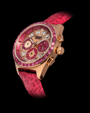 
                  
                    Load image into Gallery viewer, Juliet TW025L-D10 (Rosegold/Pink) with Pink Swarovski (Pink Leather Strap)
                  
                