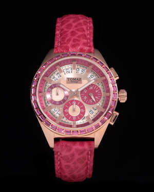 
                  
                    Load image into Gallery viewer, Juliet TW025L-D10 (Rosegold/Pink) with Pink Swarovski (Pink Leather Strap)
                  
                