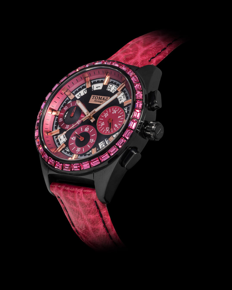 
                  
                    Load image into Gallery viewer, Juliet TW025L-D11 (Black/Pink) with Pink Swarovski (Pink Leather Strap)
                  
                