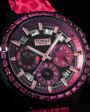 
                  
                    Load image into Gallery viewer, Juliet TW025L-D11 (Black/Pink) with Pink Swarovski (Pink Leather Strap)
                  
                